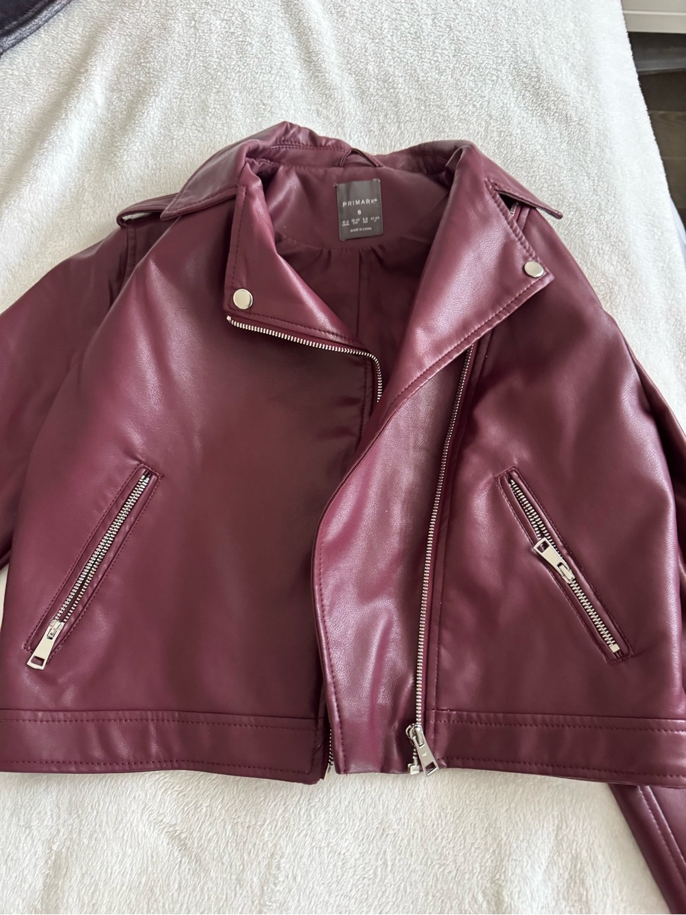 Primark Women's Wine Faux Leather Biker Jacket